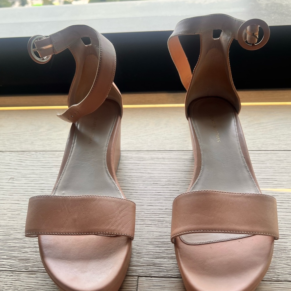 Stuart Weitzman Tan Leather Platform Sandals